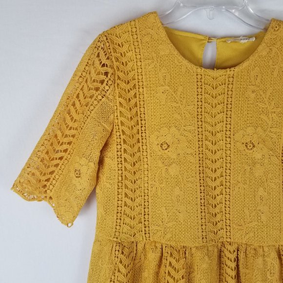 Tea N Rose Yellow Lace Overlay Knee Length Midi Dress sz M - Picture 2 of 8